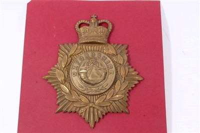 Lot 594 - Elizabeth II brass Oxfordshire Regiment other ranks helmet plate