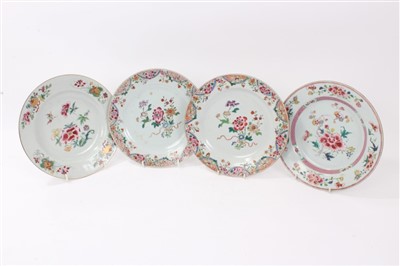 Lot 246 - Pair 18th century Chinese famille rose plates and two others, 22cm