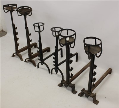 Lot 946 - Pair of antique wrought iron firedogs and other fireside metal ware