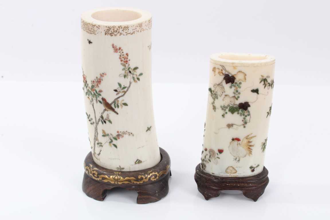 Lot 909 - Japanese Meiji period shibyama tusk section vase and another similar