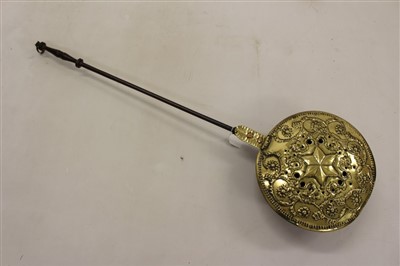 Lot 943 - 17th century Dutch brass and iron warming pan