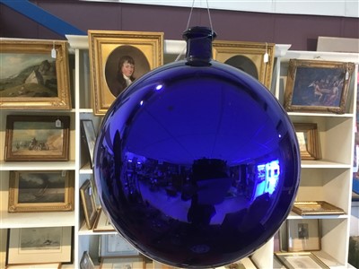 Lot 911 - Large 19th century blue mirrored glass witches ball