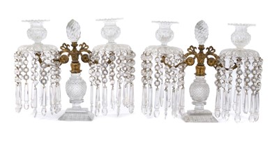 Lot 906 - Pair of Regency ormolu and cut glass lustres with twin scroll arms