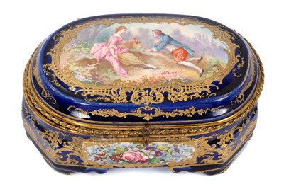 Lot 910 - Late 19th / early 20th Century Sevres style trinket box of oval form, signed C. Molnacti