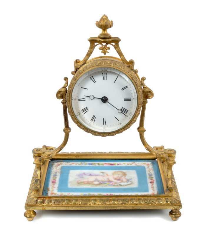 Lot 1259 - 19th century French desk clock with drum movement and lever escapement