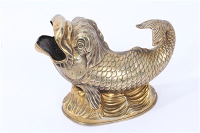 Lot 902 - Victorian gilt metal dolphin form spoon warmer, kite mark to base