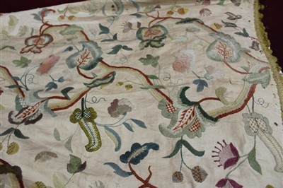 Lot 3061 - Two 17th century style crewel work floral embroidered wall hangings.