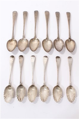 Lot 369 - Set of six George III teaspoons and pair of George III bright cut  teaspoons