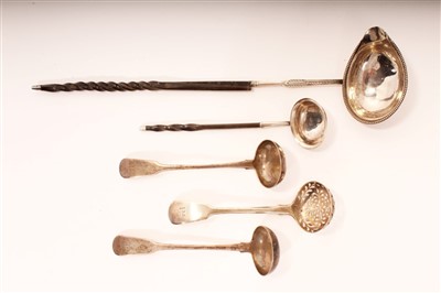 Lot 373 - George III silver toddy ladle and various other ladles and spoons