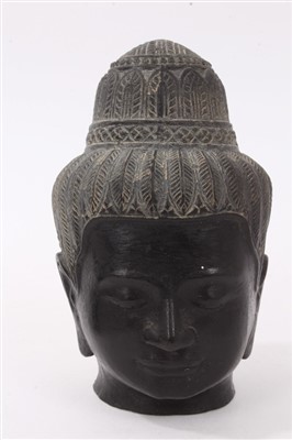Lot 899 - Antique Chinese cinnabar lacquer box, together with a bronze head of Jayavaran VII