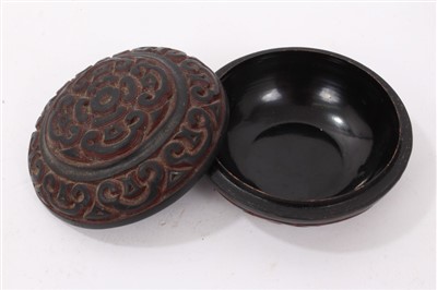 Lot 899 - Antique Chinese cinnabar lacquer box, together with a bronze head of Jayavaran VII