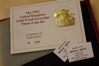 Lot 143 - G.B. The Royal Mint Gold Proof Sovereign Three Coin Set in case