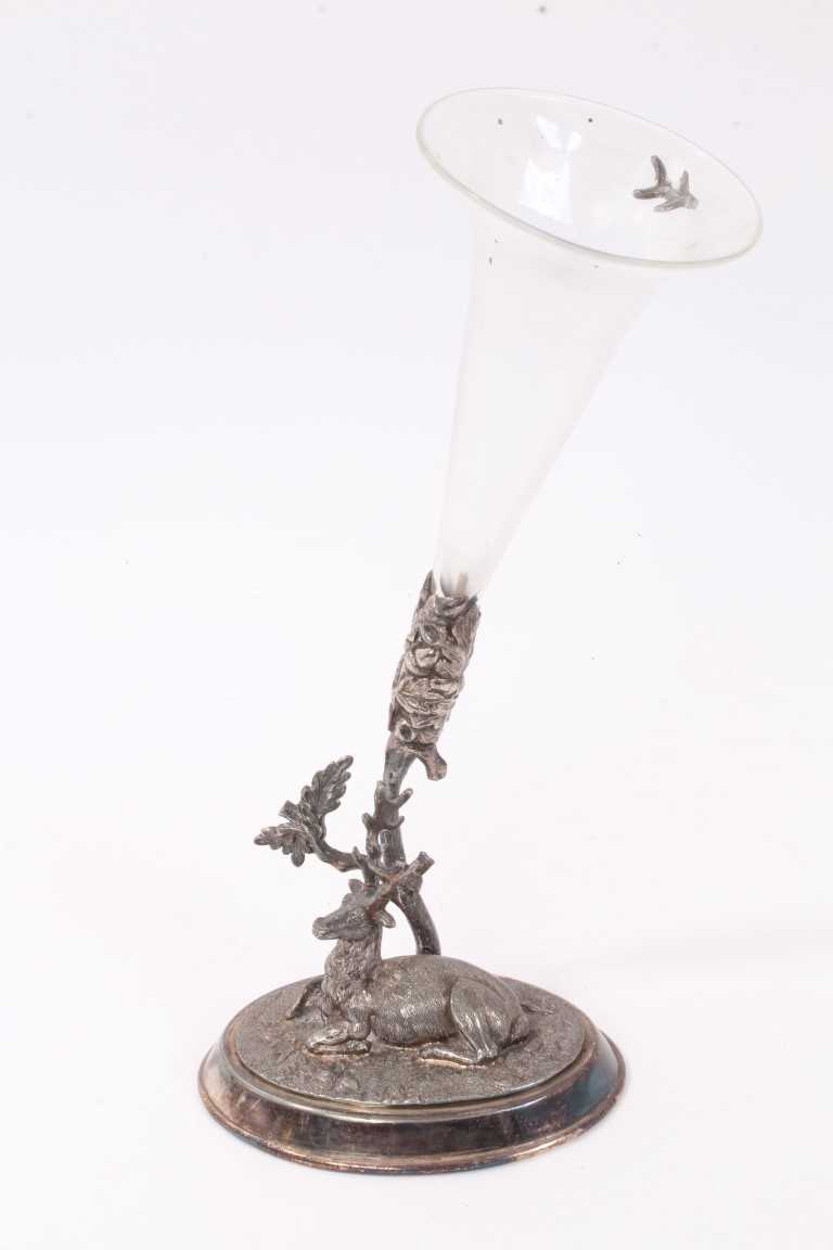 Lot 931 - Victorian Sheffield plate épergne with deer ornament
