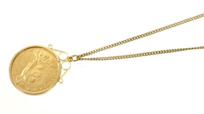 Lot 652 - Victorian gold full sovereign 1887, in pendant mount on chain