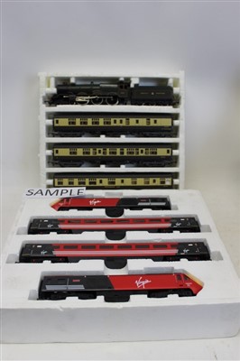 Lot 2809 - Railway – Hornby 00 gauge The Royal Train Set R2370, boxed, plus Virgin 125 Set – including Lady in Red 43093, Maiden Voyager 43063 and two carriages, 4-6-0 GW King George V locomotive and tender,...