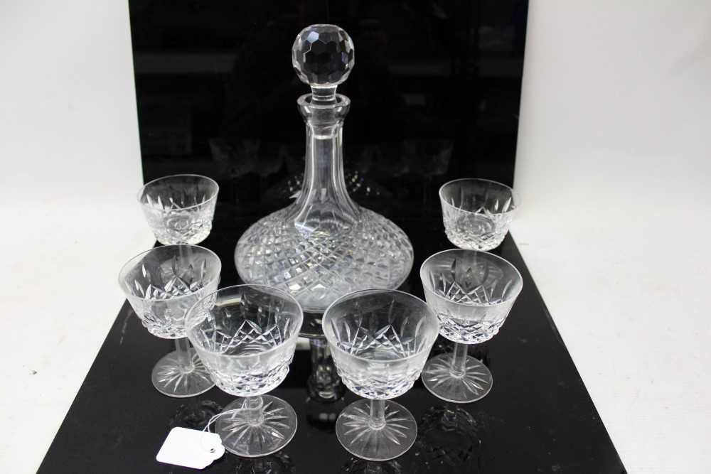 Lot 2007 - Six Waterford Lismore pattern champagne glasses and a matching decanter