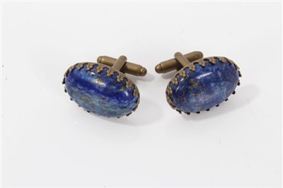 Lot 3252 - Pair large oval lapis lazuli cufflinks