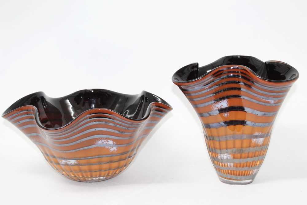 Lot 2019 - Two large art glass vases with wavy rims,