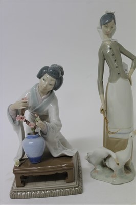 Lot 2065 - Lladro porcelain figure of a Geisha girl and one other of lady with two geese (2)