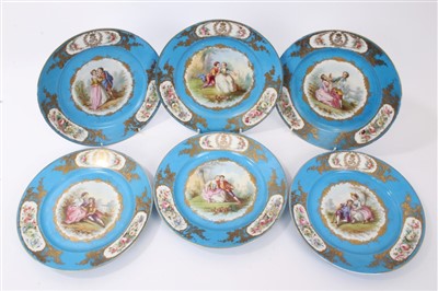 Lot 252 - Set six late 19th century Sèvres-style plates, crowned King Louis Philippe monograms