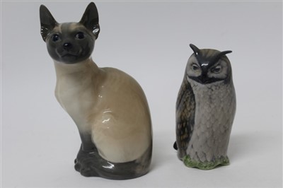 Lot 2069 - Two Royal Copenhagen porcelain models – Siamese cat no. 3281 and owl no. 2999