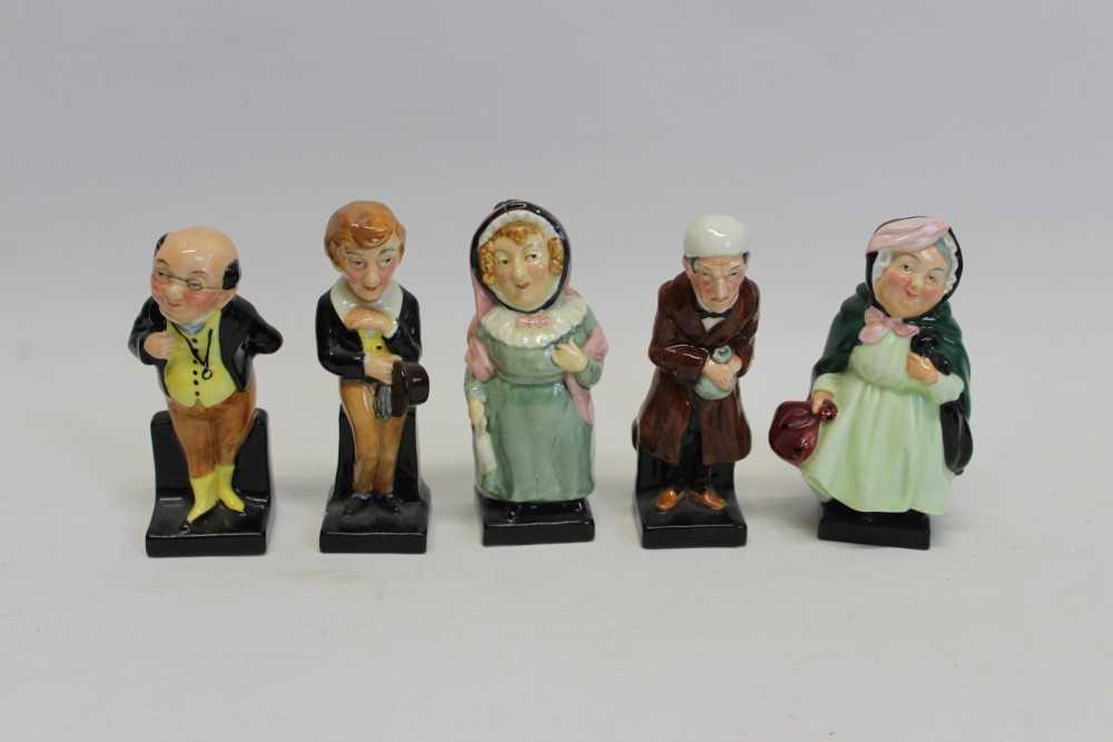 Lot 2086 - Five Royal Doulton Dickens figures – Scrooge, Mrs Bardell, Sairey Gamp, Pickwick and David Copperfield