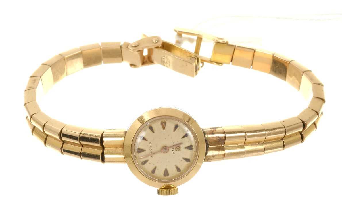 Lot 752 - Ladies' 18ct gold Cyma wristwatch with circular dial