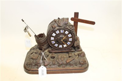 Lot 3520 - Unusual 19th century Black Forest ‘Beware of the Dog’ mantel clock with French eight day movement, outside countwheel, striking on a bell and wooden dial with white and blue enamel numerals in a ca...