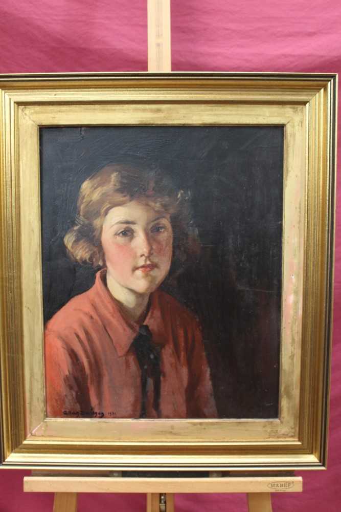 Lot 1206 - Allan Douglas Davidson (1873-1932) oil on board of a young girl