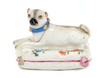 Lot 233 - Rare 18th century Bow porcelain ornament of a Pug dog, 5.5cm