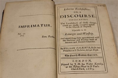 Lot 2500 - Book - William Falkner Libertas Ecclesiastica, 4th Edition corrected. 1683 leather bound with A Vindication of Liturgies 1680 (1)