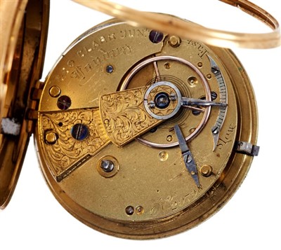 Lot 747 - Victorian 18ct gold fob watch with engraved dial and case