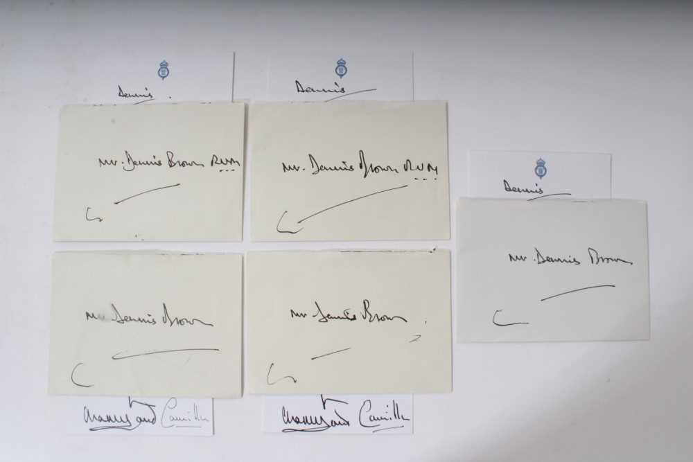 Lot 14 - TRH Prince Charles and The Duchess of Cornwall, five signed, inscribed cards to Mr Dennis Brown RVM