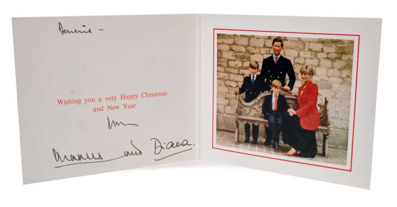 Lot 25 - TRH The Prince and Princess of Wales – signed 1991 Christmas card, inscribed, sent to Dennis Brown