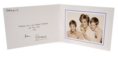 Lot 28 - Diana Princess of Wales, signed 1994 Christmas card, photograph of The Princess and her sons
