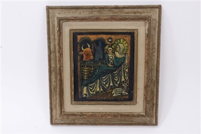 Lot 1043 - Oil on panel - Madonna and Child in Stable