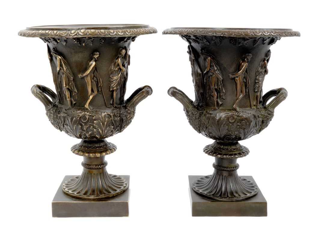 Lot 980 - Pair of bronze urns
