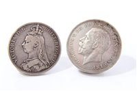 Lot 150 - G.B. mixed silver Crowns – to include Victoria J.H. 1888.  VG, 1892.  VG, O.H. 1896LX.  AF and George V 1935.  VF – GVF (4 coins)