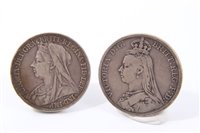 Lot 150 - G.B. mixed silver Crowns – to include Victoria J.H. 1888.  VG, 1892.  VG, O.H. 1896LX.  AF and George V 1935.  VF – GVF (4 coins)