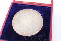 Lot 158 - G.B. Edward VII Silver Coronation medallion.  Crowned 9. August 1902.  UNC, diameter 64mm, in case of issue and with original Royal Mint envelope (1 medallion)