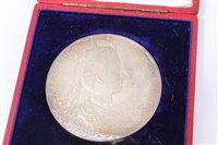 Lot 158 - G.B. Edward VII Silver Coronation medallion.  Crowned 9. August 1902.  UNC, diameter 64mm, in case of issue and with original Royal Mint envelope (1 medallion)