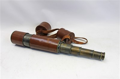 Lot 3551 - Late 19th / early 20th century four-draw brass telescope with integral leather cover and carrying case, signed – Broadhurst Clarkson & Co. Ltd. 63 Farringdon Road, London, E.C.