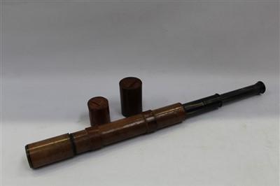 Lot 3553 - Early 20th century leather covered brass two-draw telescope, signed – W. Ottway & Co. Ltd. Ealing 1926 No. 11296 No. 26, with leather end caps