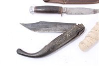 Lot 812 - American fighting knife with plastic grip and Bowie type blade, together with a old knife with wooden grip and steel blade by William Rogers, Sheffield, together with two other knives (4)