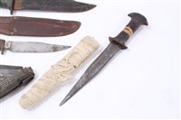 Lot 812 - American fighting knife with plastic grip and Bowie type blade, together with a old knife with wooden grip and steel blade by William Rogers, Sheffield, together with two other knives (4)