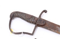 Lot 814 - 1796 pattern light calvary troopers sword, with stirrup hilt, ribbed wooden grip and curved steel blade (sharpened for active service), I’m iron scabbard.