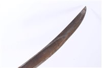 Lot 814 - 1796 pattern light calvary troopers sword, with stirrup hilt, ribbed wooden grip and curved steel blade (sharpened for active service), I’m iron scabbard.