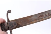 Lot 814 - 1796 pattern light calvary troopers sword, with stirrup hilt, ribbed wooden grip and curved steel blade (sharpened for active service), I’m iron scabbard.