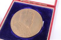 Lot 159 - G.B. Edward VII AE Coronation medallion.  Crowned 9. August 1902.  UNC, diameter 64mm, in case of issue and with original Royal Mint envelope (1 medallion)