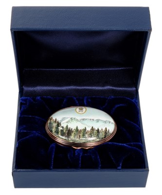 Lot 70 - HRH Prince Charles Prince of Wales – presentation Halcyon Days enamel box of oval form